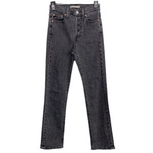 Levi's Wedgie High Rise Black Wash Button Fly Ankle Straight Leg Jeans Size 25